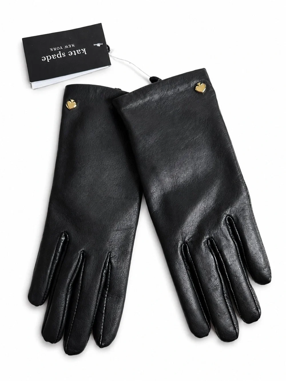 Kate Spade New York Women’s Black Goat Leather Gloves Gold Spade Logo Sz S NWT
